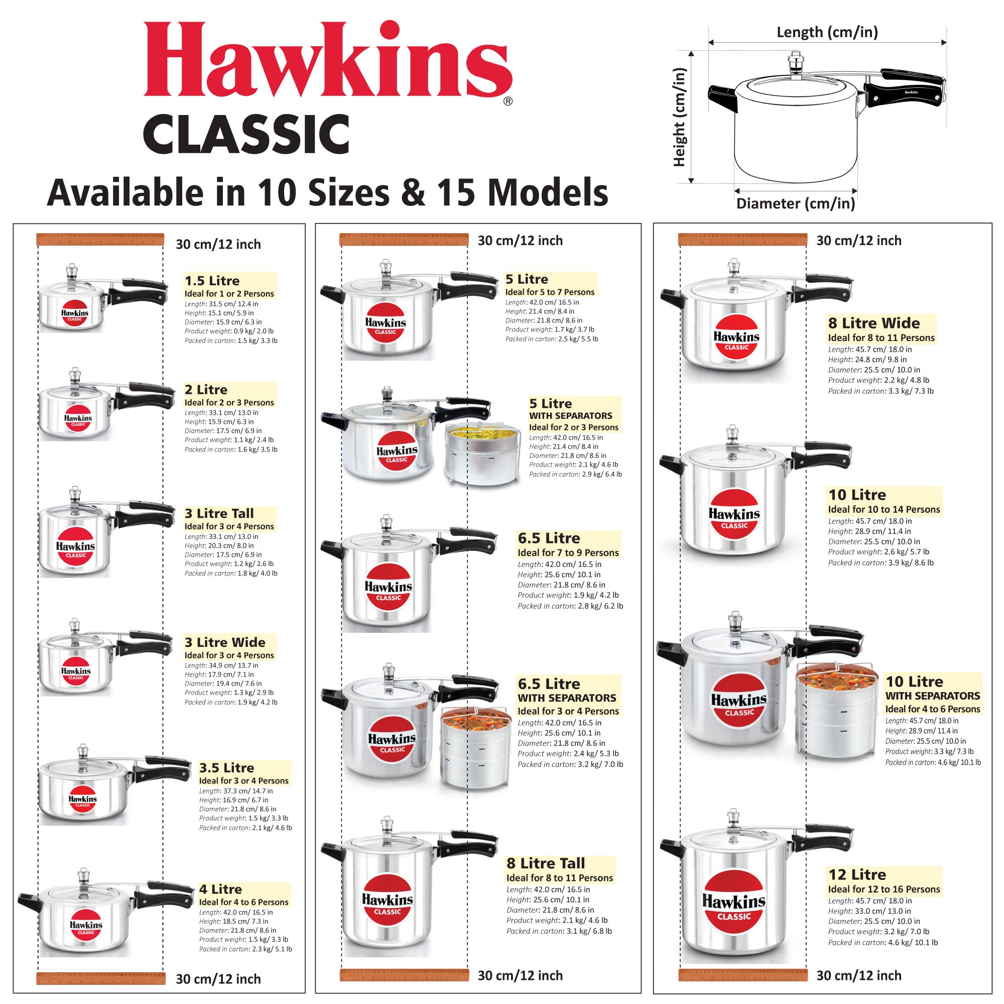 Hawkins Classic Aluminium Pressure Cooker, 3 Litres Taller Body, Silver طنجرة ضغط كلاسيكية من هاوكنز، مصنوعة من الالومنيوم، سعة 3 لتر Hawkins Classic Aluminium Pressure Cooker, 3 Litres Taller Body, Silver طنجرة ضغط كلاسيكية من هاوكنز، مصنوعة من الالومنيوم، سعة 3 لتر
